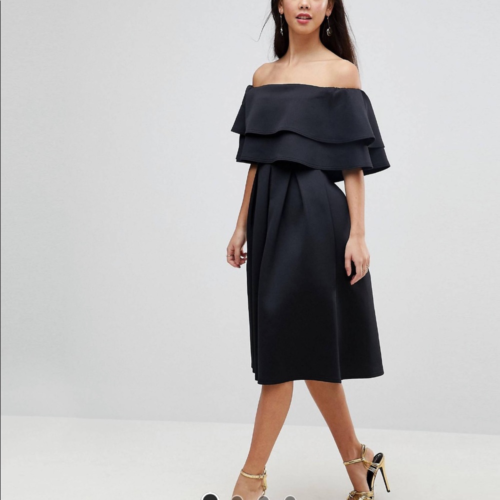 ASOS Petite Off Shoulder Ruffle Scuba Dress